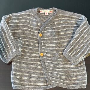 Bonpoint Gray Knit Cardigan with White Accents